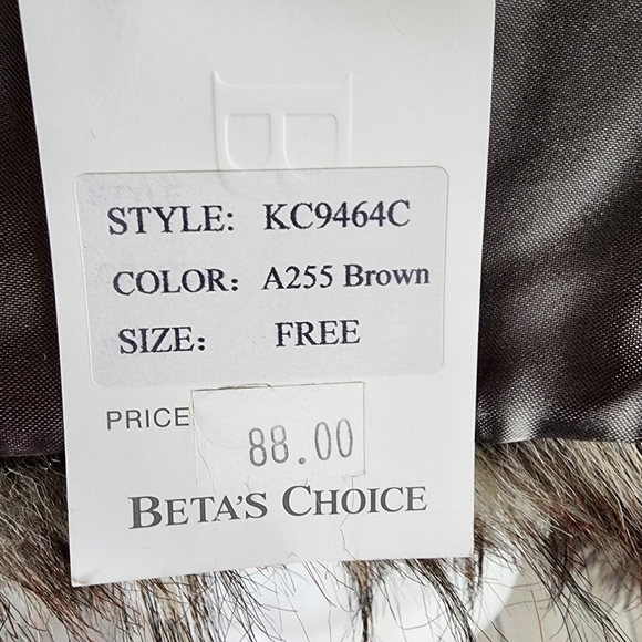 Faux Fur Long Hair Large Collar Wrap Rhinestone Clasp Brown Cream One Size - Picture 12 of 15